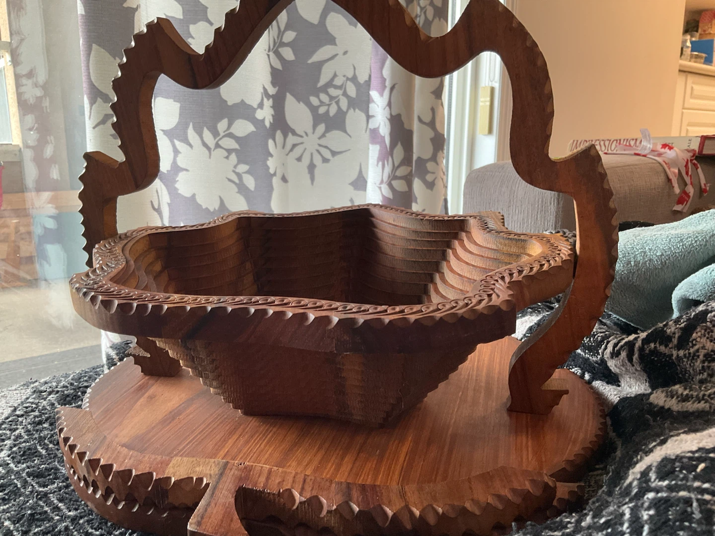 Wooden Carved Collapsible Fruit Basket - photo 4