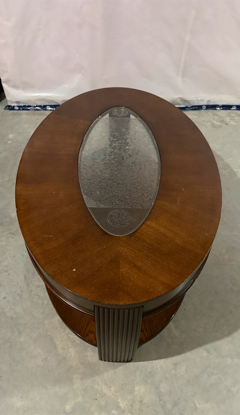 Oval Coffee Table with Glass Insert and wheels