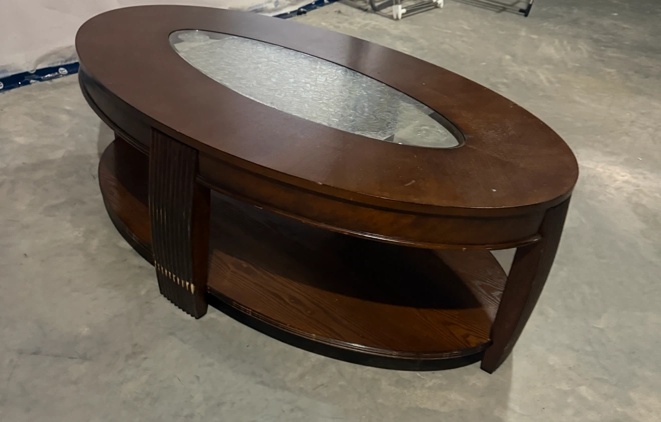 Oval Coffee Table with Glass Insert and wheels - photo 2