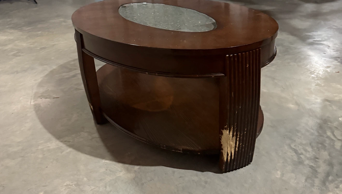 Oval Coffee Table with Glass Insert and wheels - photo 4