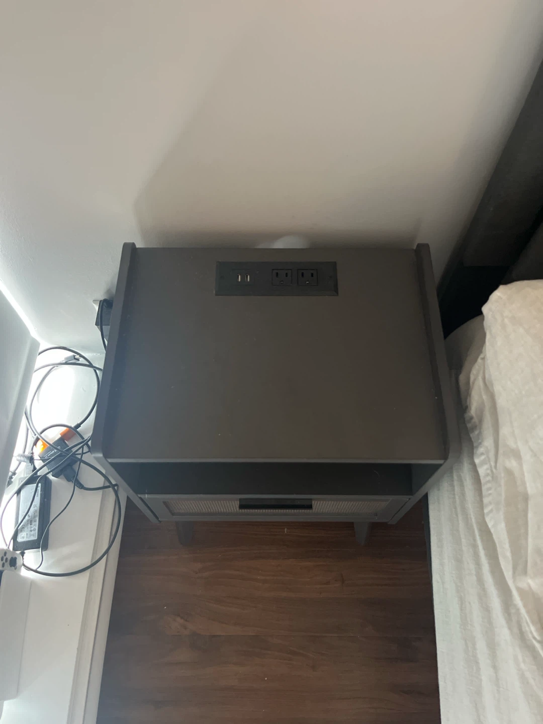 Grey Nightstand with Built-in USB and Power Outlets(price for 2)