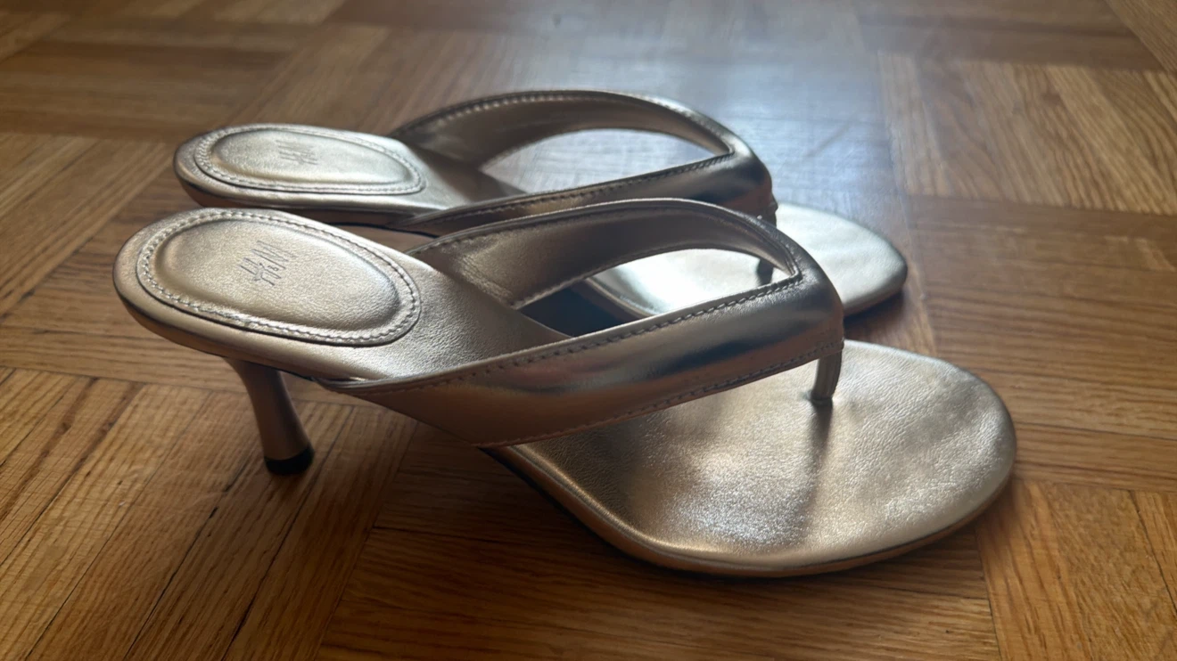 H&M Women's Gold Thong Heeled Sandals