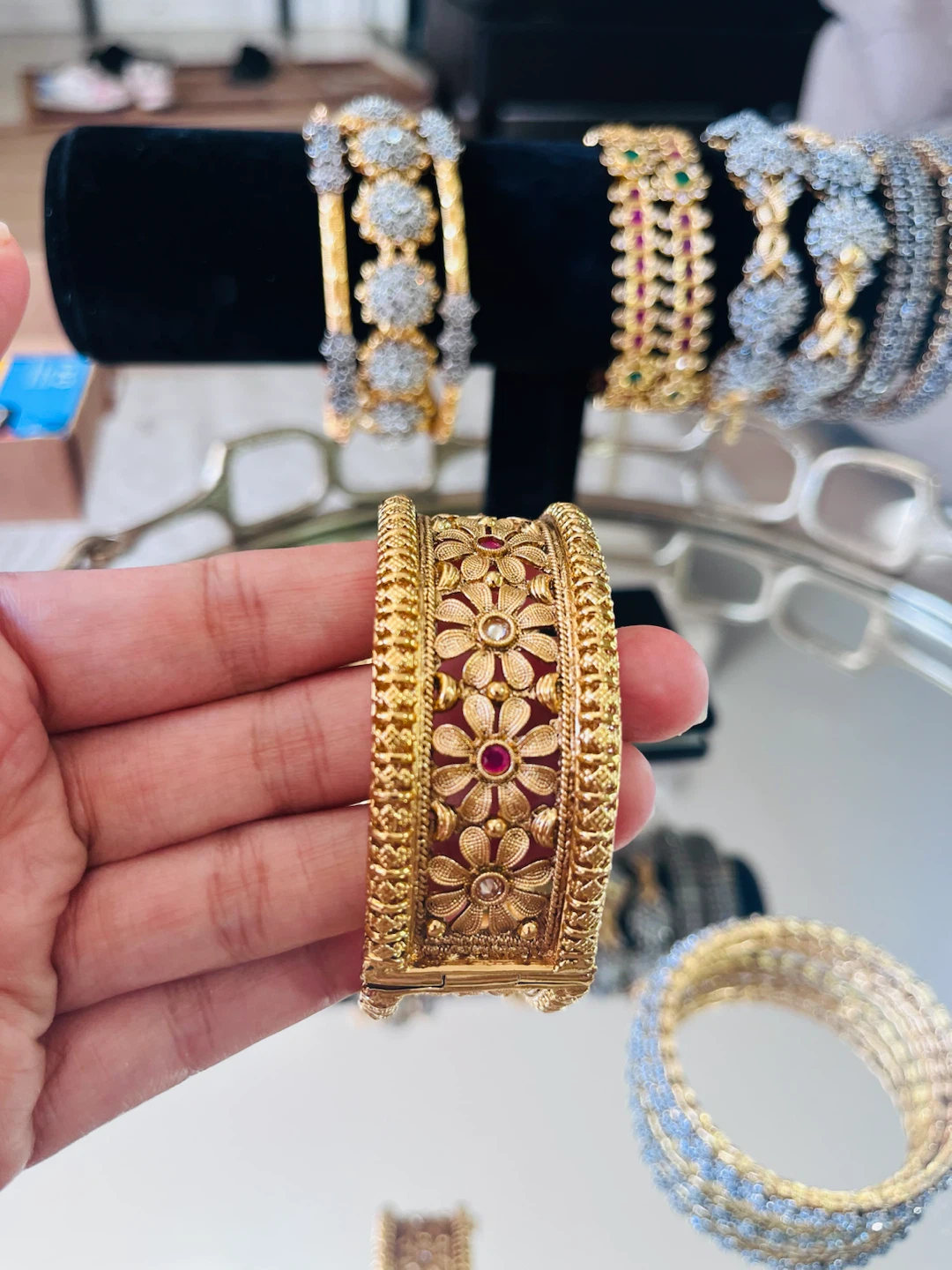 Gold-tone Bangle with Floral Design