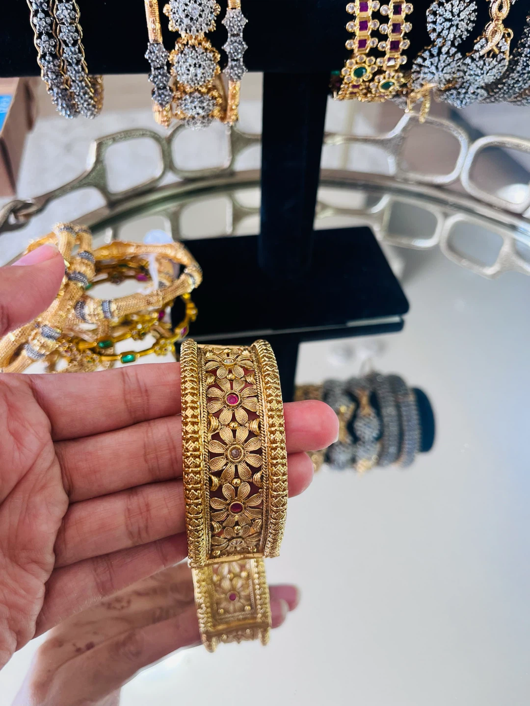 Gold-tone Bangle with Floral Design - photo 2