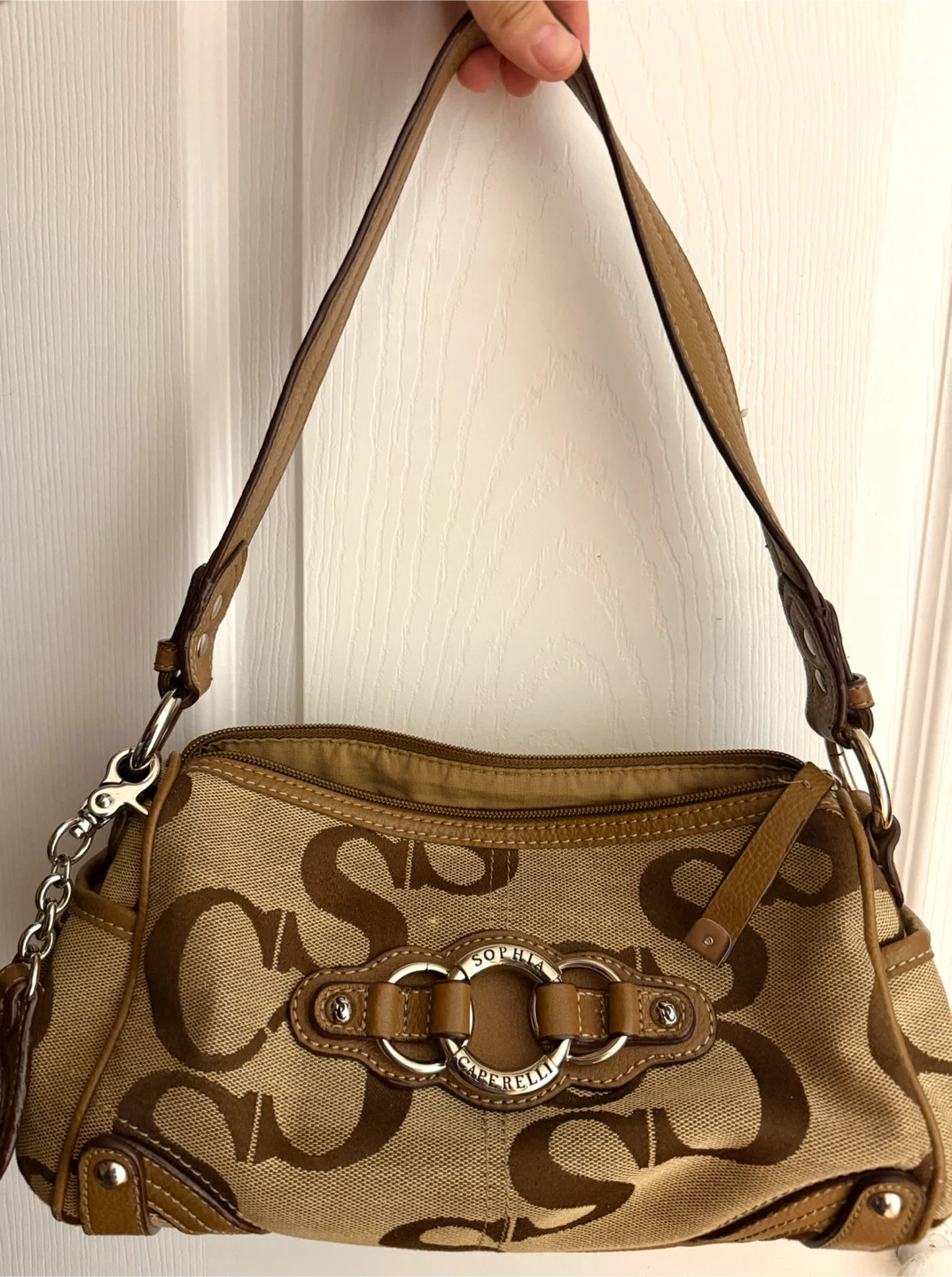 Sophia Caperelli Riviera Top Zip Bag in Natural Monogram