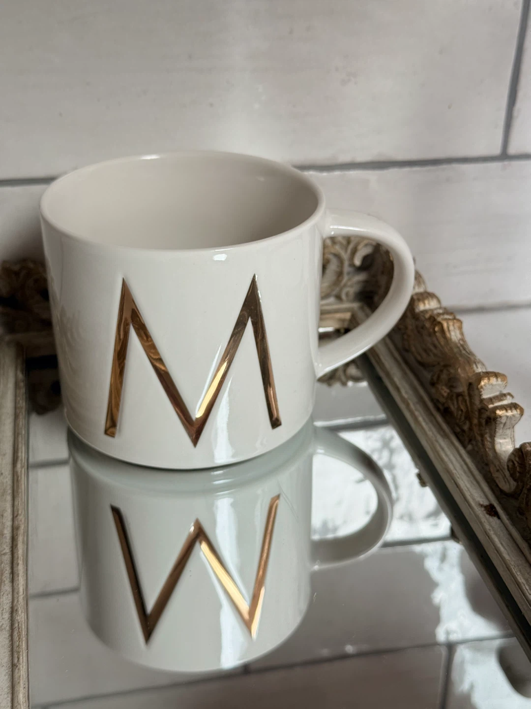 NEW Monogram Initial M White Gold Decor Mug - photo 2