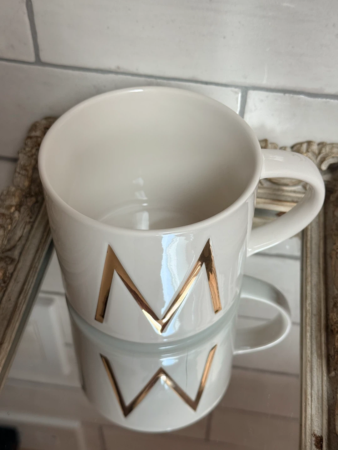 NEW Monogram Initial M White Gold Decor Mug - photo 3