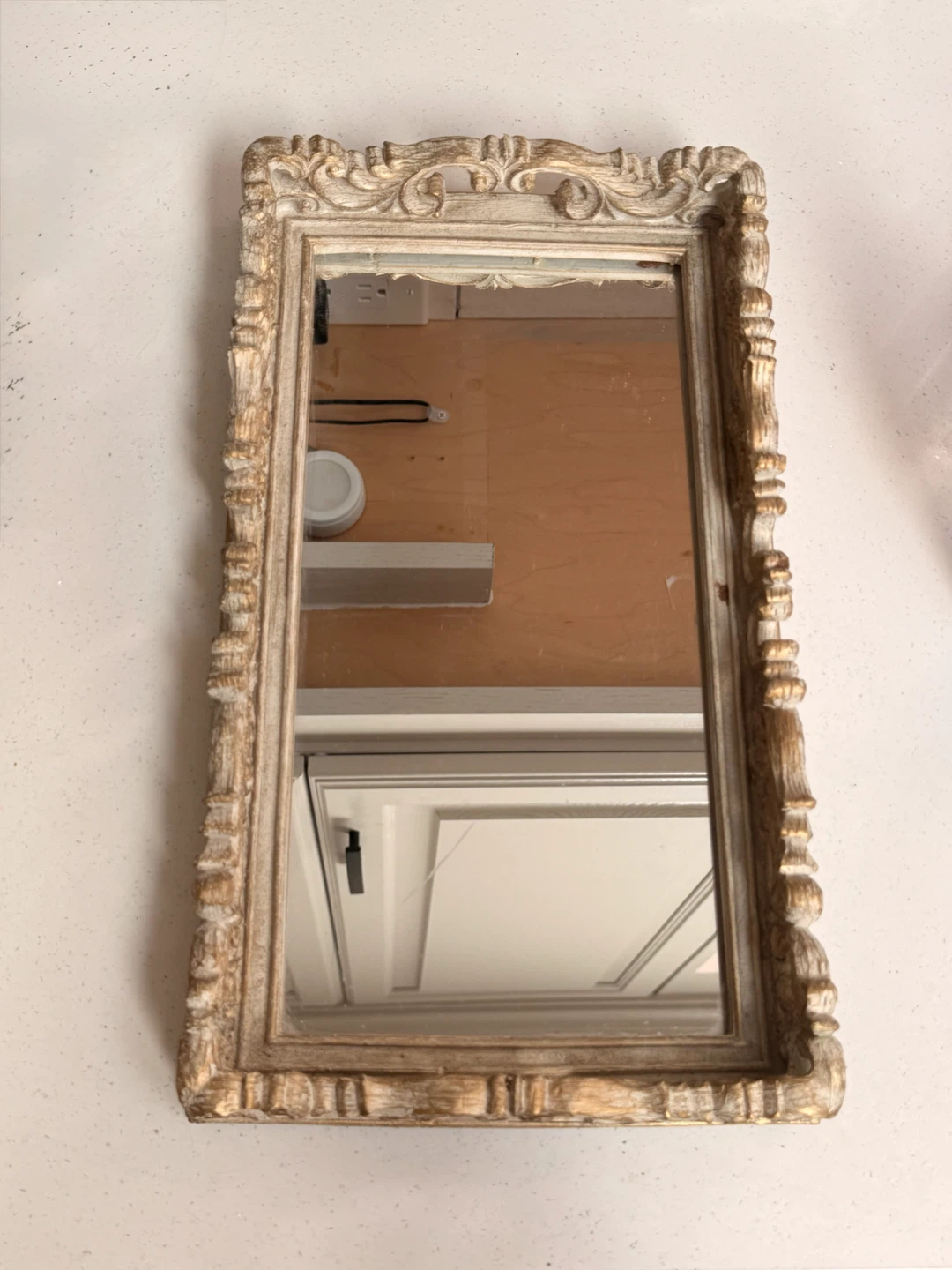 Distressed Cream Ornate Mirrored Tray Wood Mirror