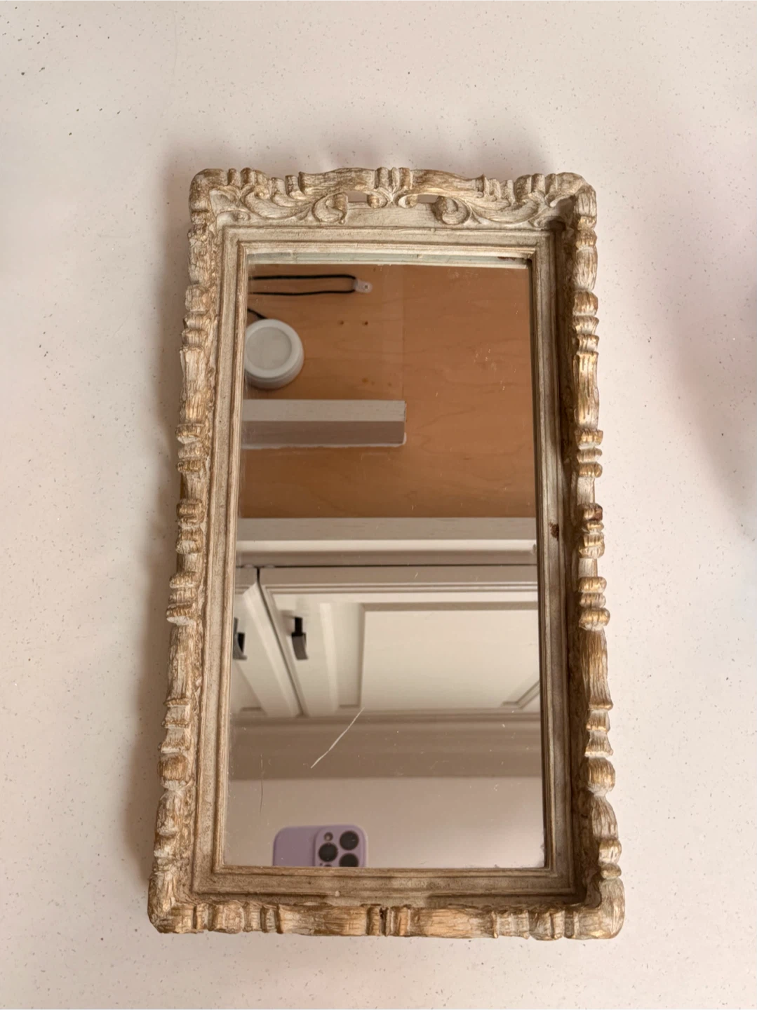 Distressed Cream Ornate Mirrored Tray Wood Mirror - photo 2