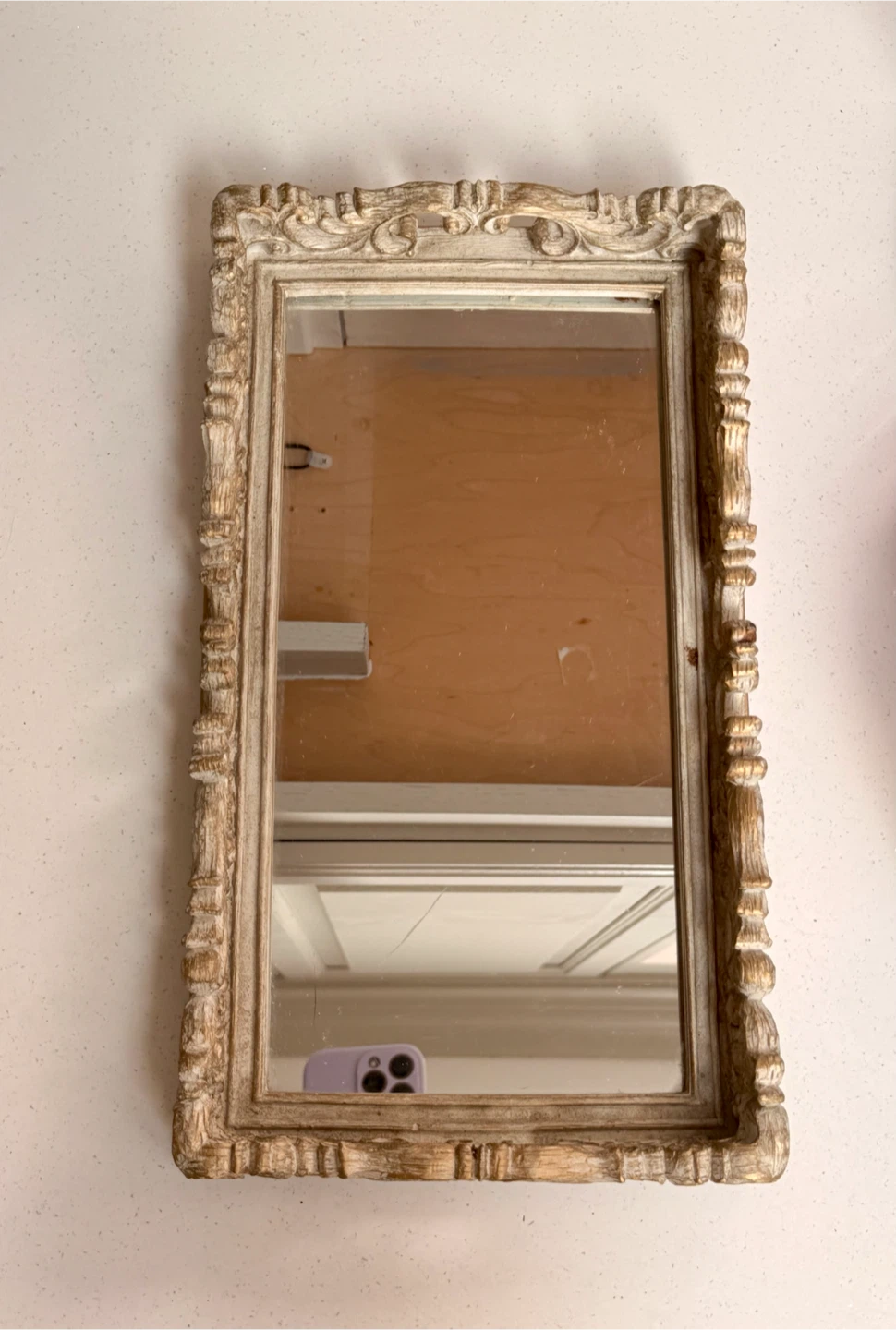 Distressed Cream Ornate Mirrored Tray Wood Mirror - photo 5