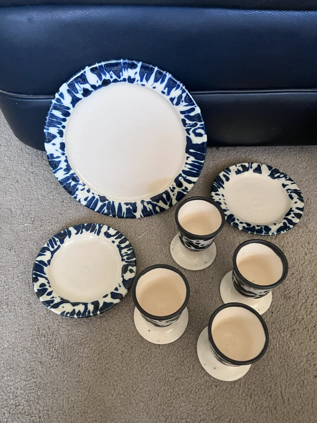 7 Piece Cobalt Pottery Set - Blue and White