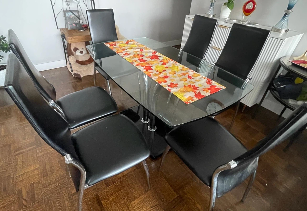 Glass Dining Table with 6 Black Chairs - photo 2