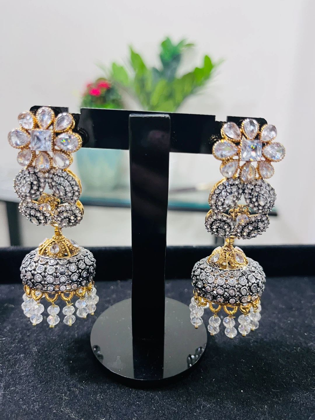 Jhumka Earrings with White Stones