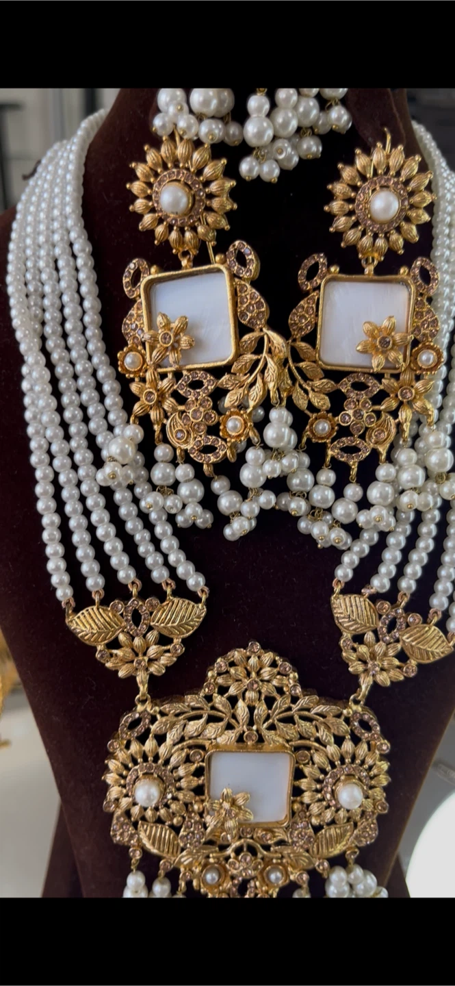 Gold Tone Pearl Beaded Necklace and Earrings Set - photo 2
