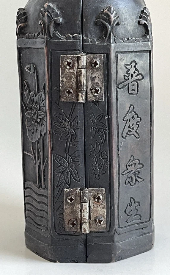 Vintage Carved Wood Panel Triptych Holy Foldable Buddhist Shrine - photo 3