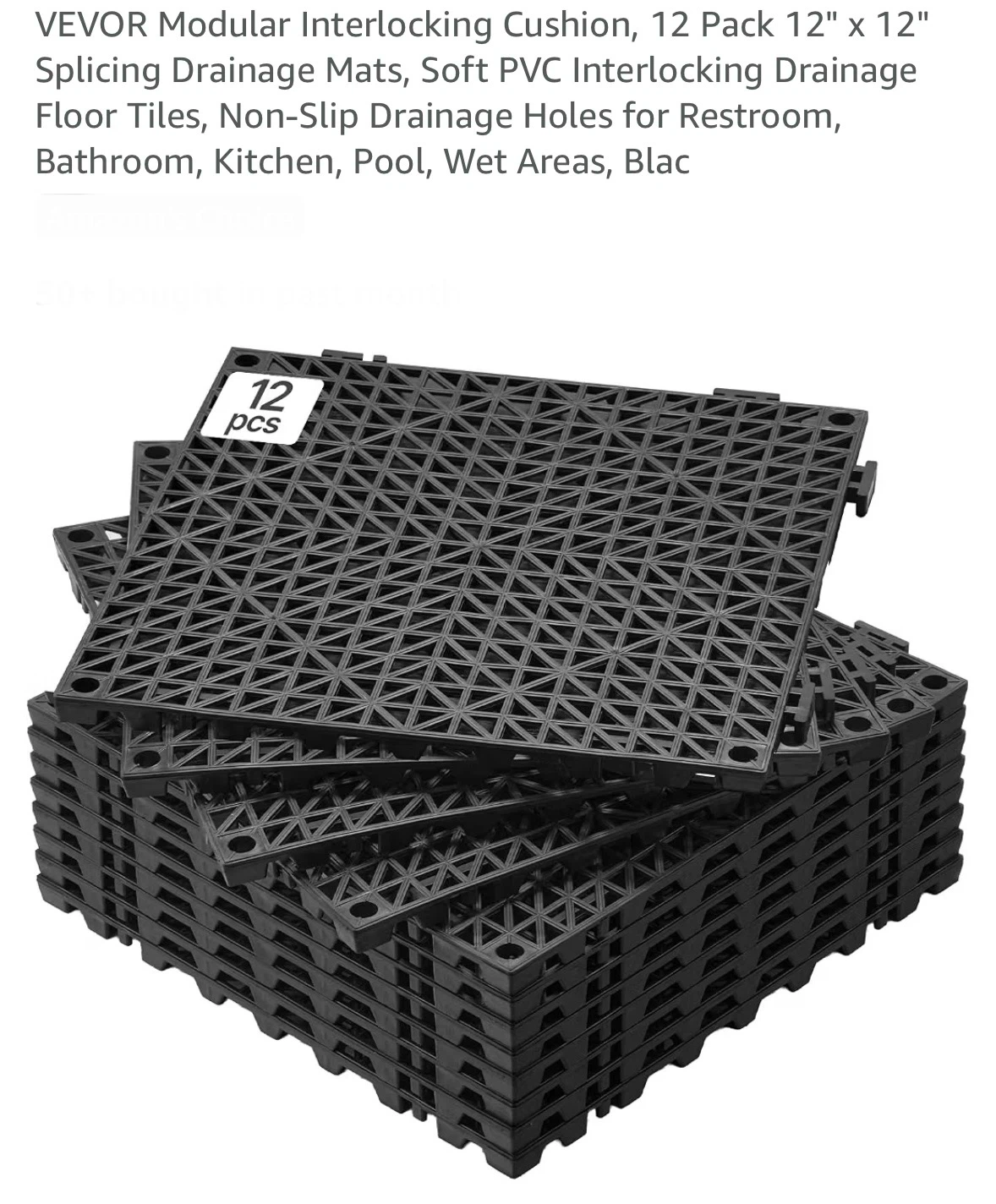 VEVOR Modular drainage Mat Bathroom, Pool, Wet Areas, Black