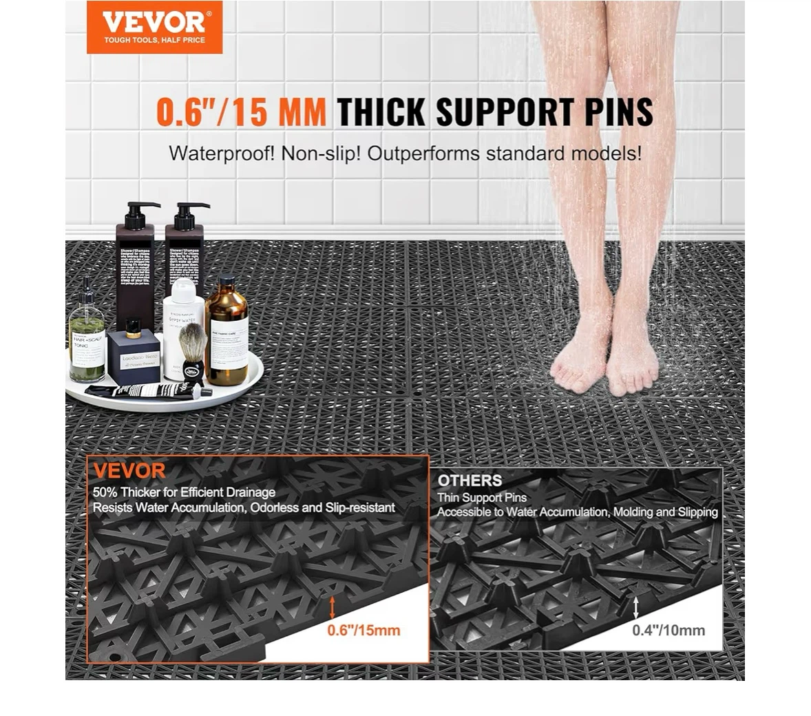 VEVOR Modular drainage Mat Bathroom, Pool, Wet Areas, Black - photo 4