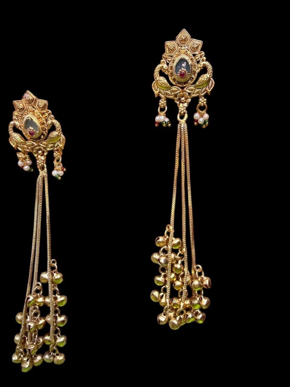 Gold Dangle Earrings with Green Stones - photo 2