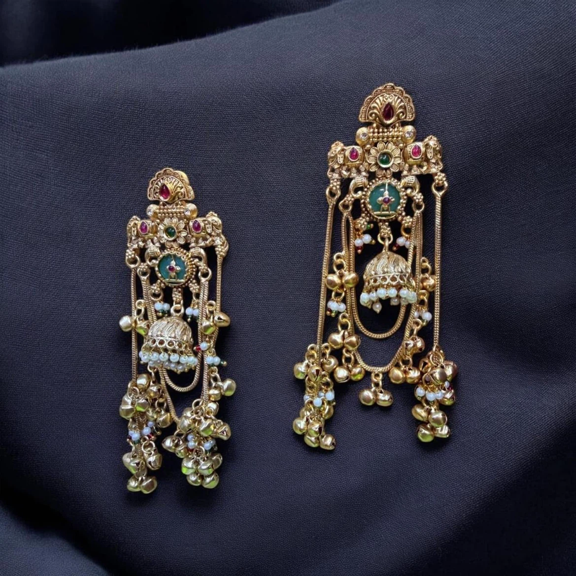 Gold Dangle Earrings with Green Stones - photo 3