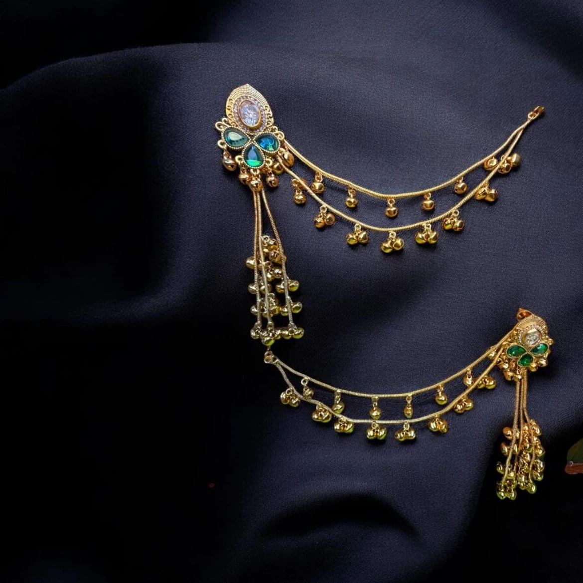 Gold Dangle Earrings with Green Stones - photo 5