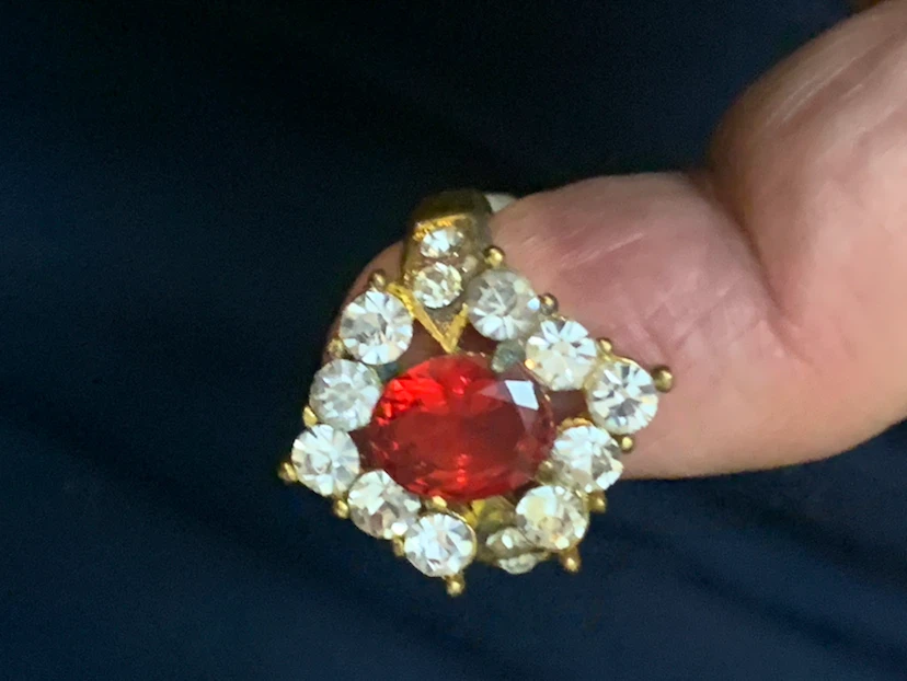 Ring with Red Stone and Clear Accents - Size 17