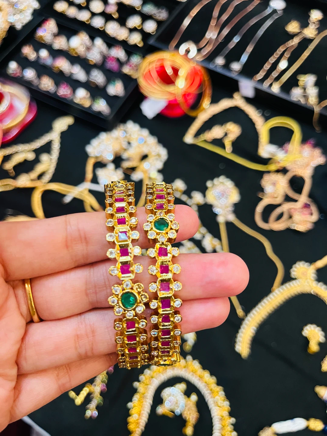 Gold Bangles with Rubies and Emeralds