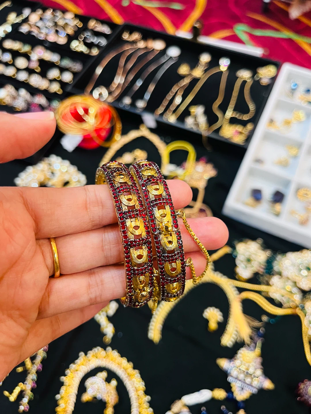 Gold and Red Bangles (Set of 2)