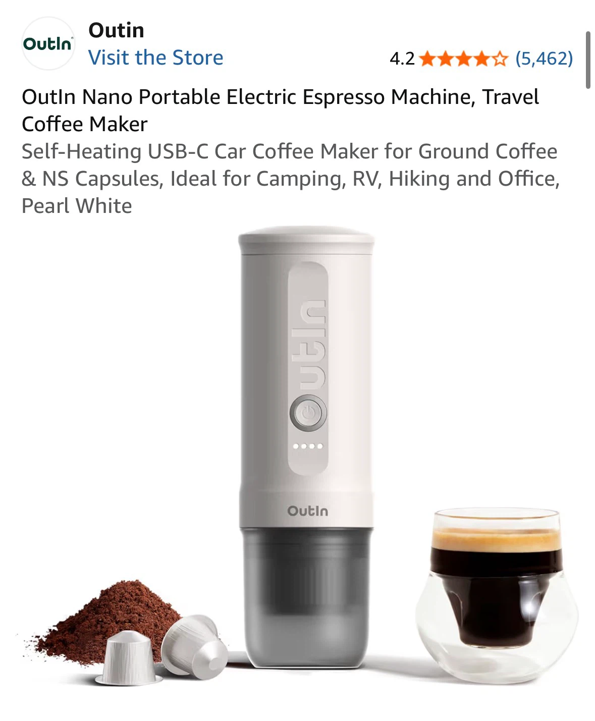 Outin Nano Portable Electric Espresso Coffee Maker - Pearl White