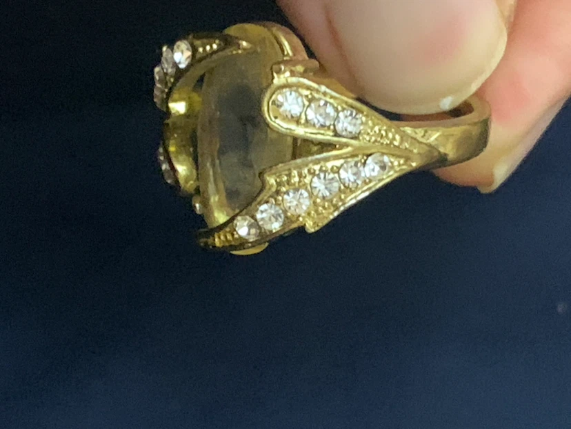 Gold tone ring with clear and yellow stones - photo 2