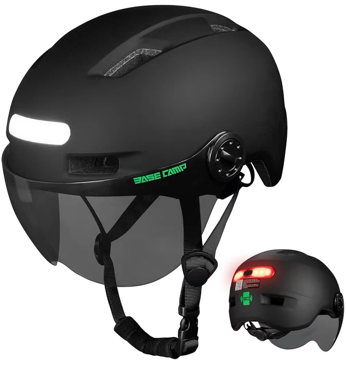 Base Camp Cycling Helmet with Front/Rear Lights and Visor