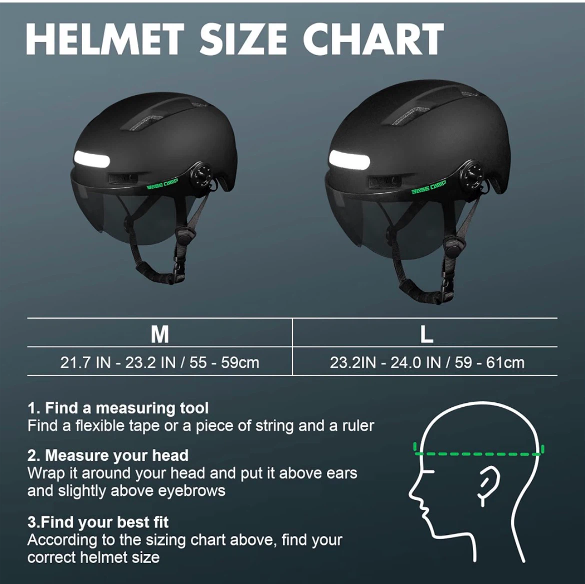 Base Camp Cycling Helmet with Front/Rear Lights and Visor - photo 5