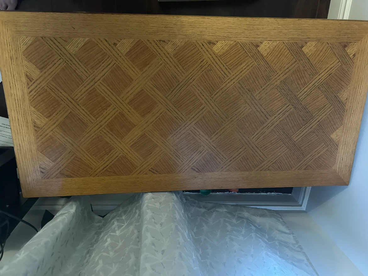 Wooden coffee table with parquet inlay