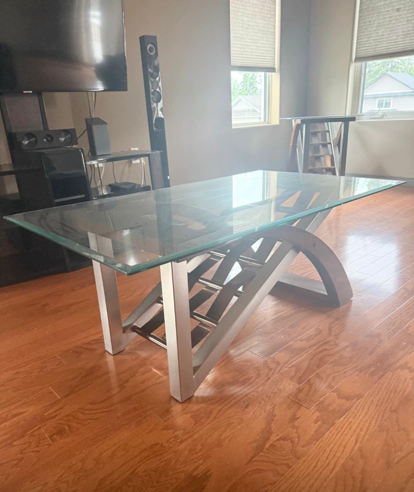 Glass top coffee table and matching corner table