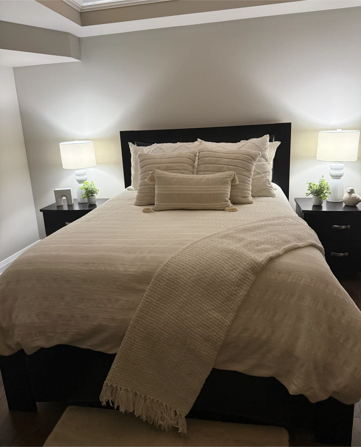 Black bed frame faux leather insert and bedroom set