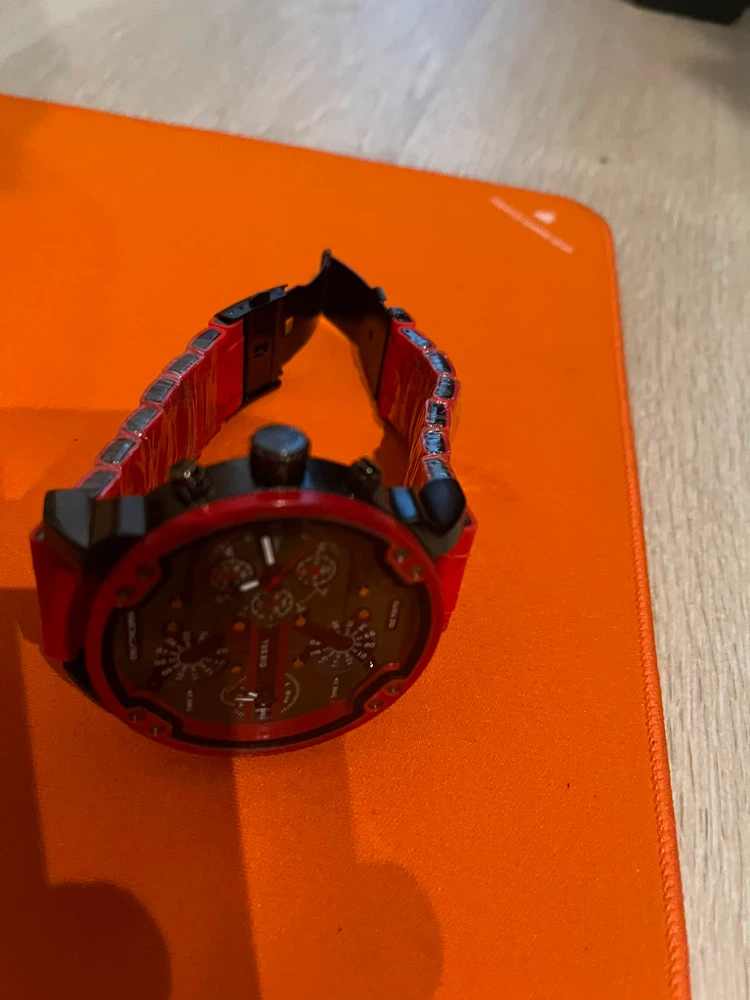 NWT Diesel Mr. Daddy 2.0 Red Silicone Chronograph Watch DZ