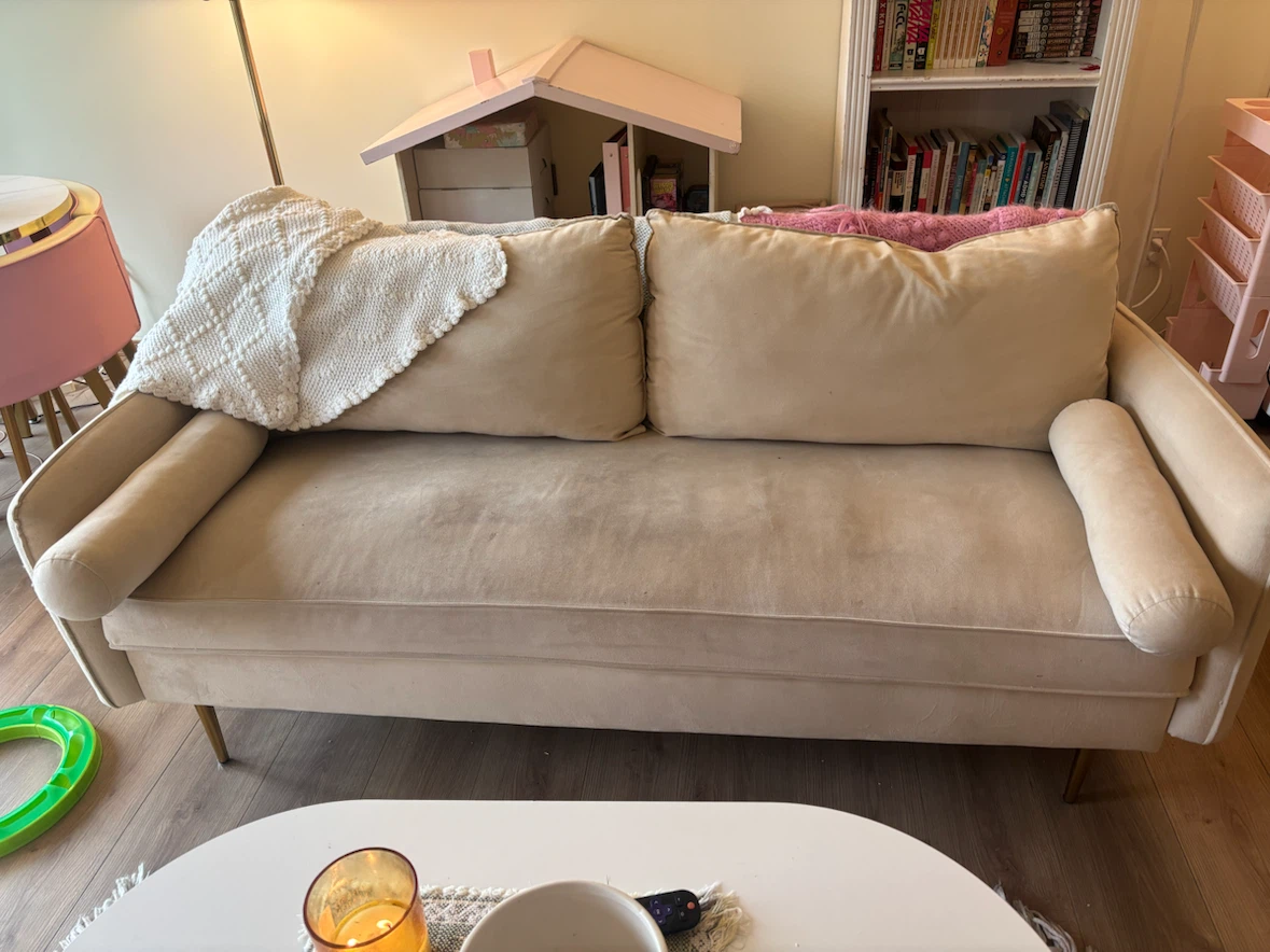 Cream velvet couch - photo 2