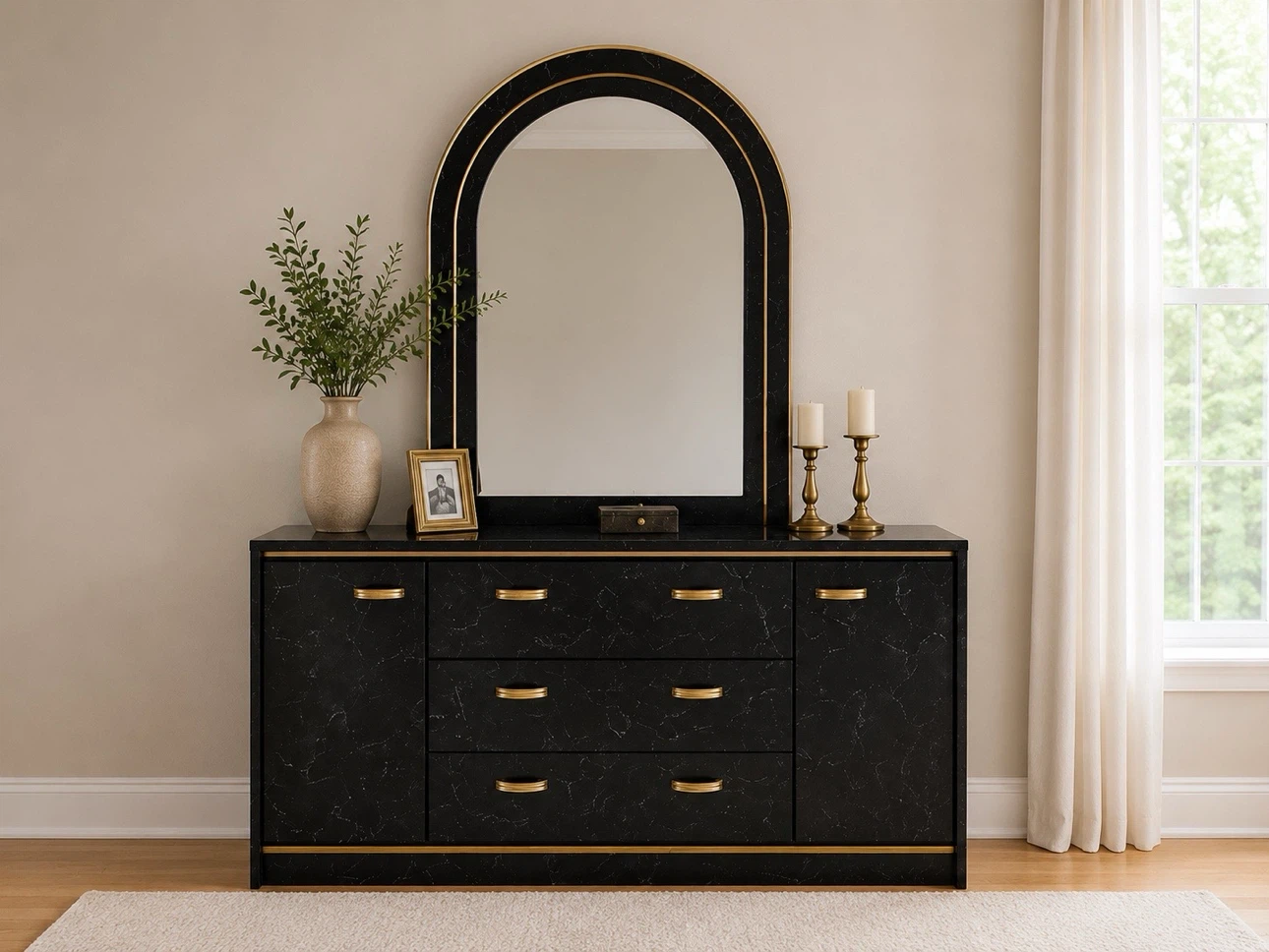 Black Marble Finish Dresser with Gold Accents - photo 2