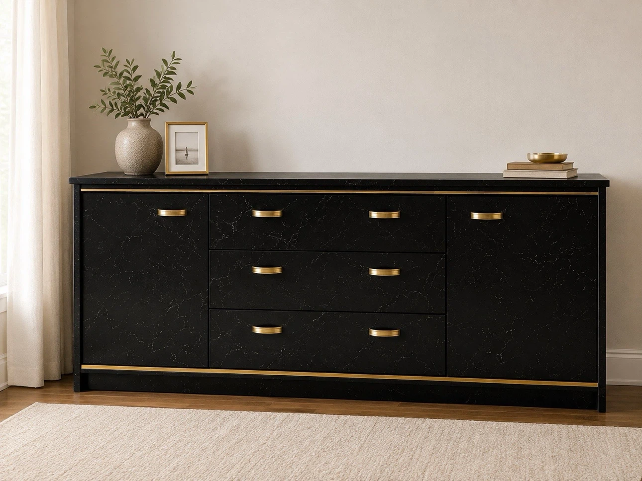 Black Marble Finish Dresser with Gold Accents - photo 4
