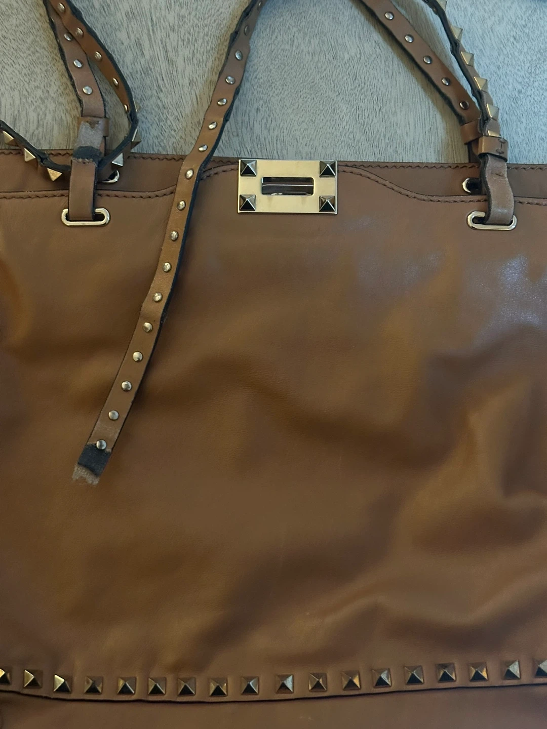Valentino Garavani Brown Leather Rockstud Tote Bag