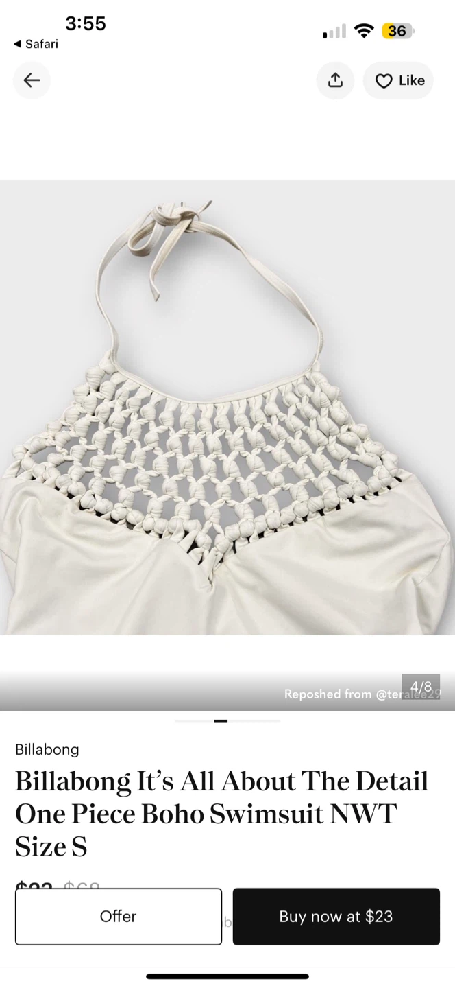 Billabong One Piece Boho Swimsuit - White - Size S - photo 5