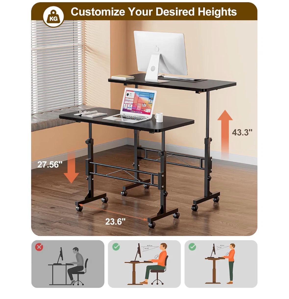 Adjustable Standing Desk with Wheels - photo 3
