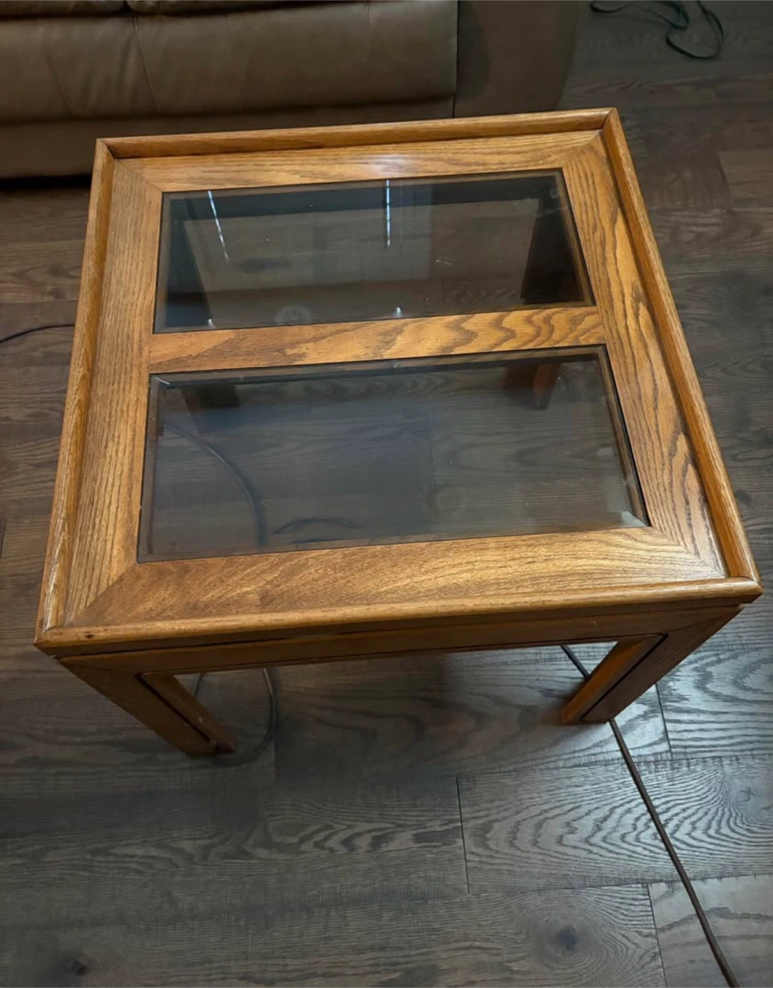 2 Wooden End Tables with Glass Inserts
