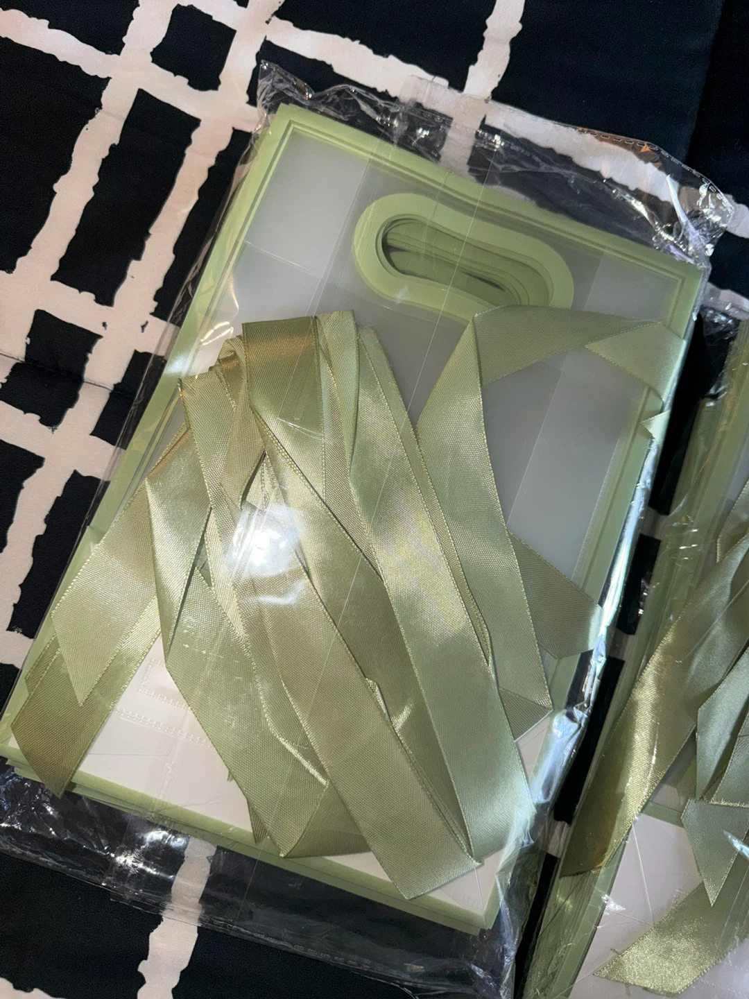 Set of 3 Clear Gift Bags with Sage Green Ribbons - photo 2