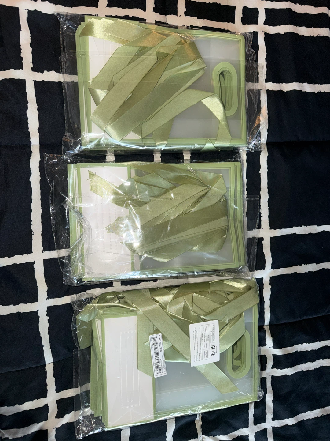 Set of 3 Clear Gift Bags with Sage Green Ribbons - photo 3