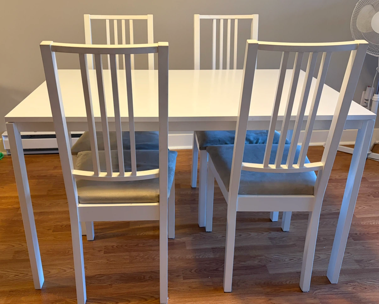 White Dining Table Set with 4 Chairs