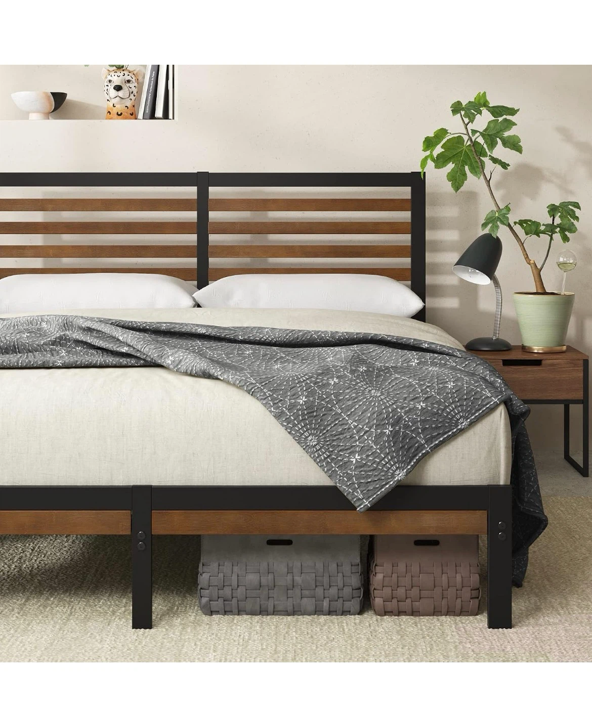 Queen Bed Frame with Wooden Headboard - photo 2
