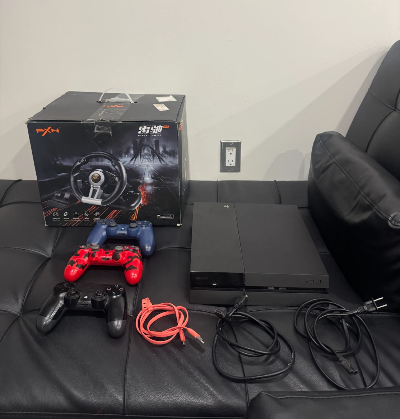 Sony PS4 Console with 3 Controllers and PXN V3 Pro Racing Wheel