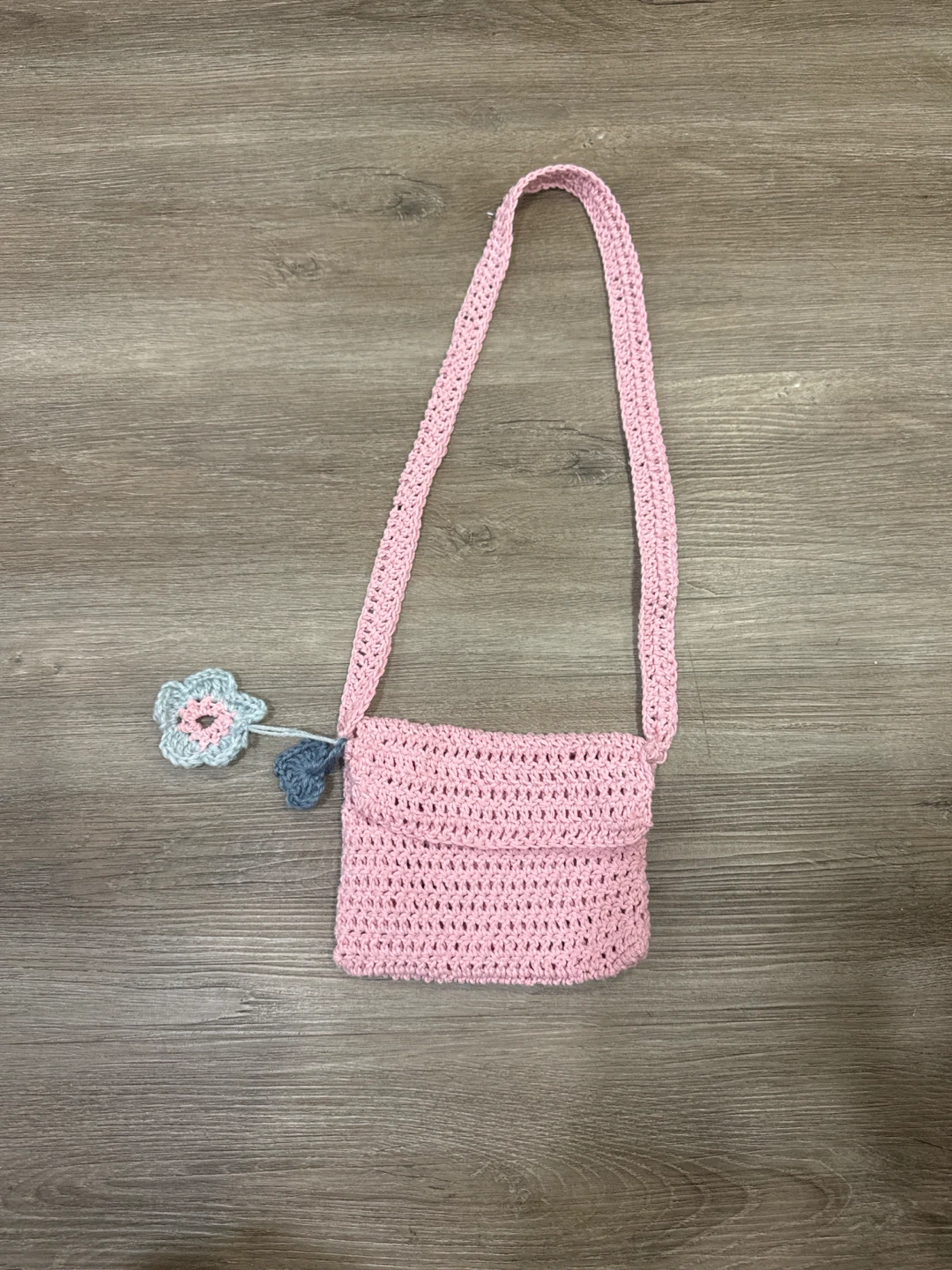 Pink Crochet Purse with Flower Accent