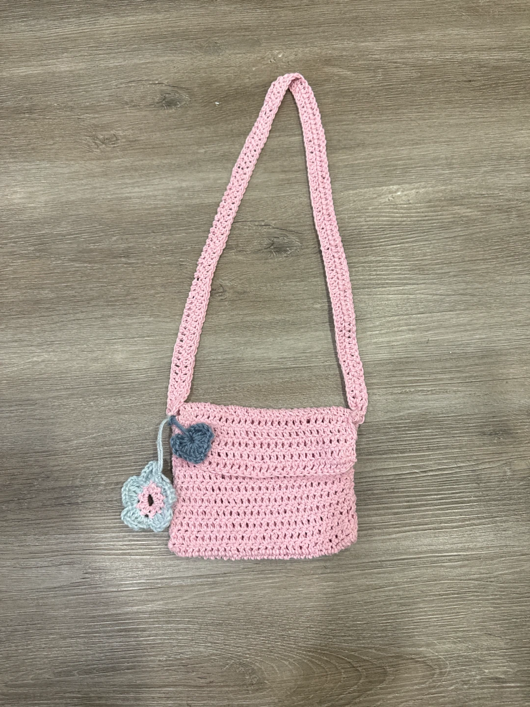 Pink Crochet Purse with Flower Accent - photo 2