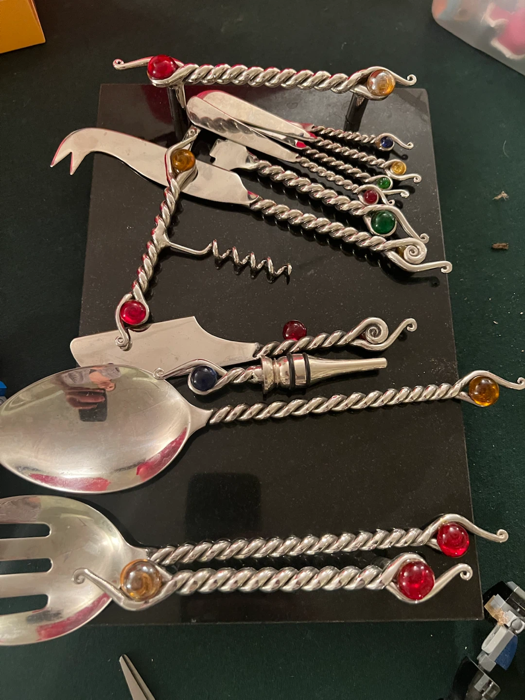 Ornate Serving Utensil Set with Gemstones